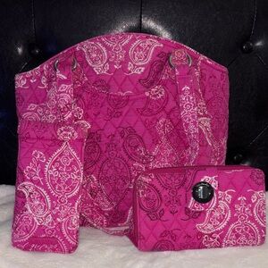 Vera Bradley Quilted Paisley Tote and Wristlet - Hot Pink